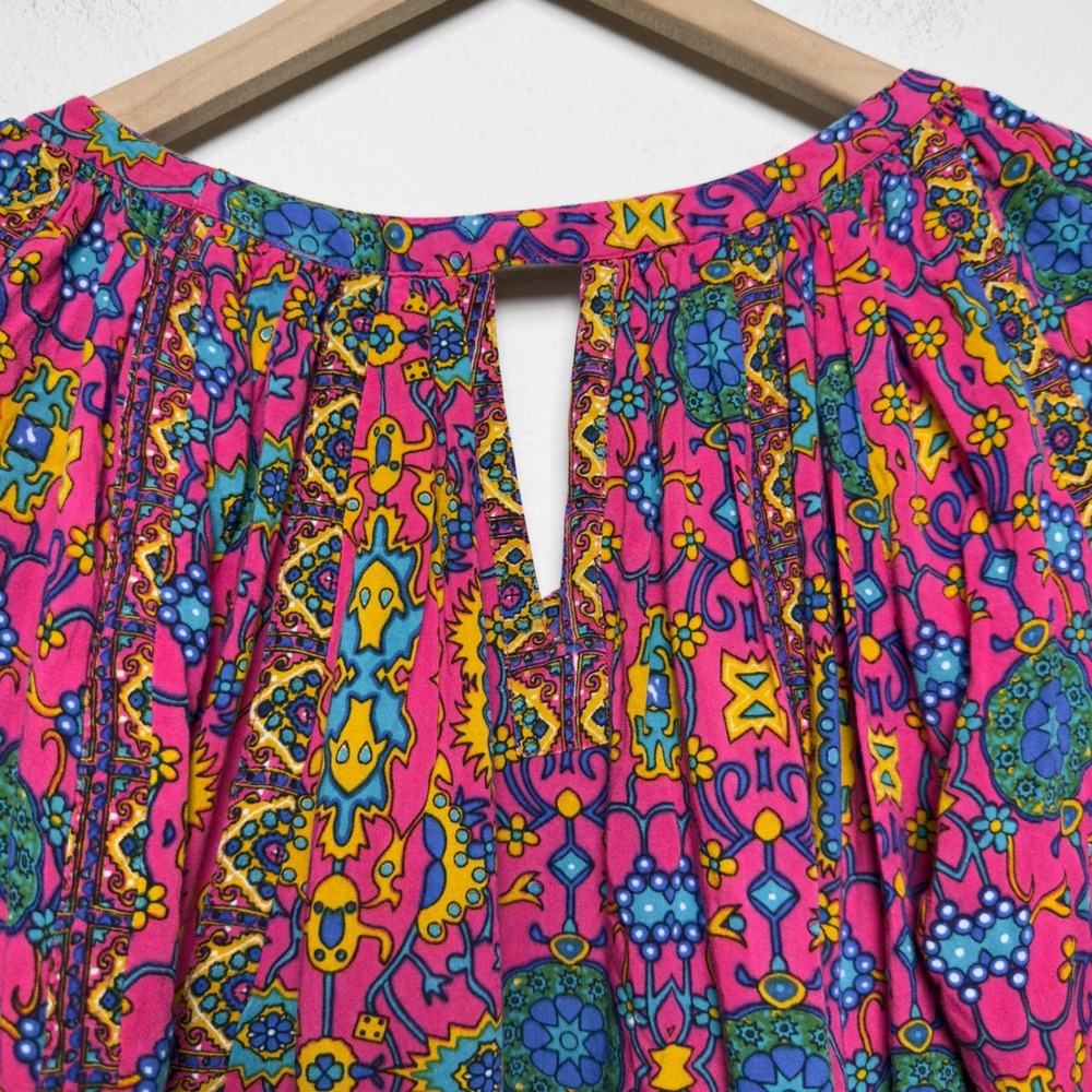 Persaman Women Top Large Pink Psychedelic Medallion Bohemian‎ Cottagecore - Picture 6 of 9